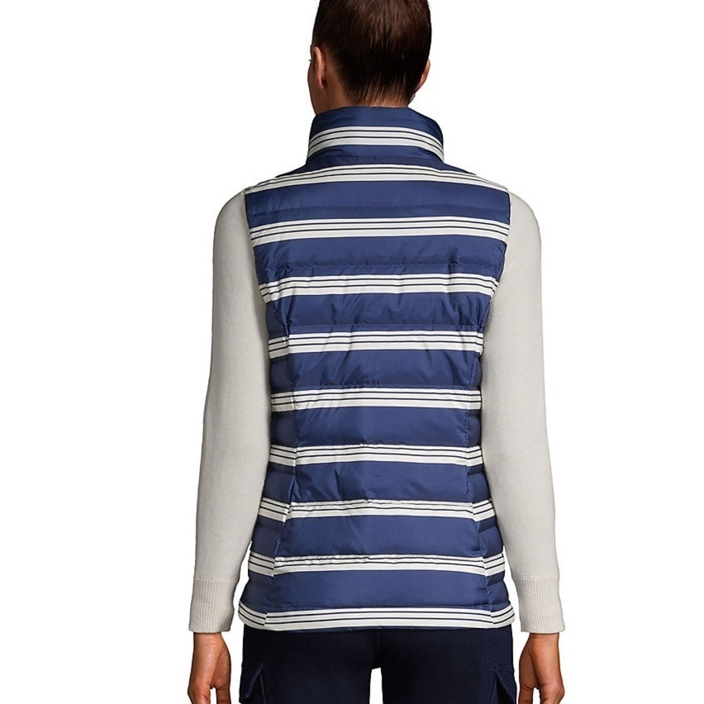 Lands End Down Puffer Vest Womens 2X Blue Deep Sea Navy Founders Stripe NEW - Picture 2 of 10